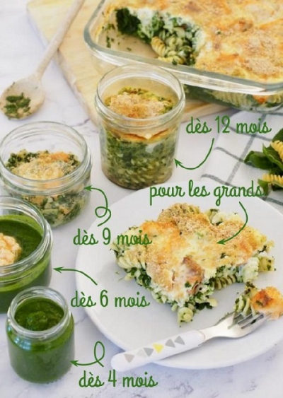 Recipe Pasta gratin with salmon and spinach (+ for baby) - FRIJE